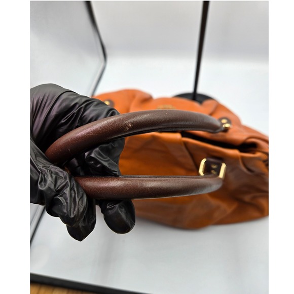 MCM Leather Satchel Handbag Purse Cognac Brown Top Handle Designer Bag - Picture 6 of 16